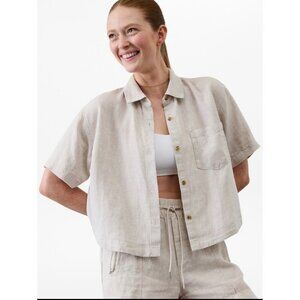 Athleta Retreat Linen 2 Piece Set Top Shorts NWT Women’s Small Beige